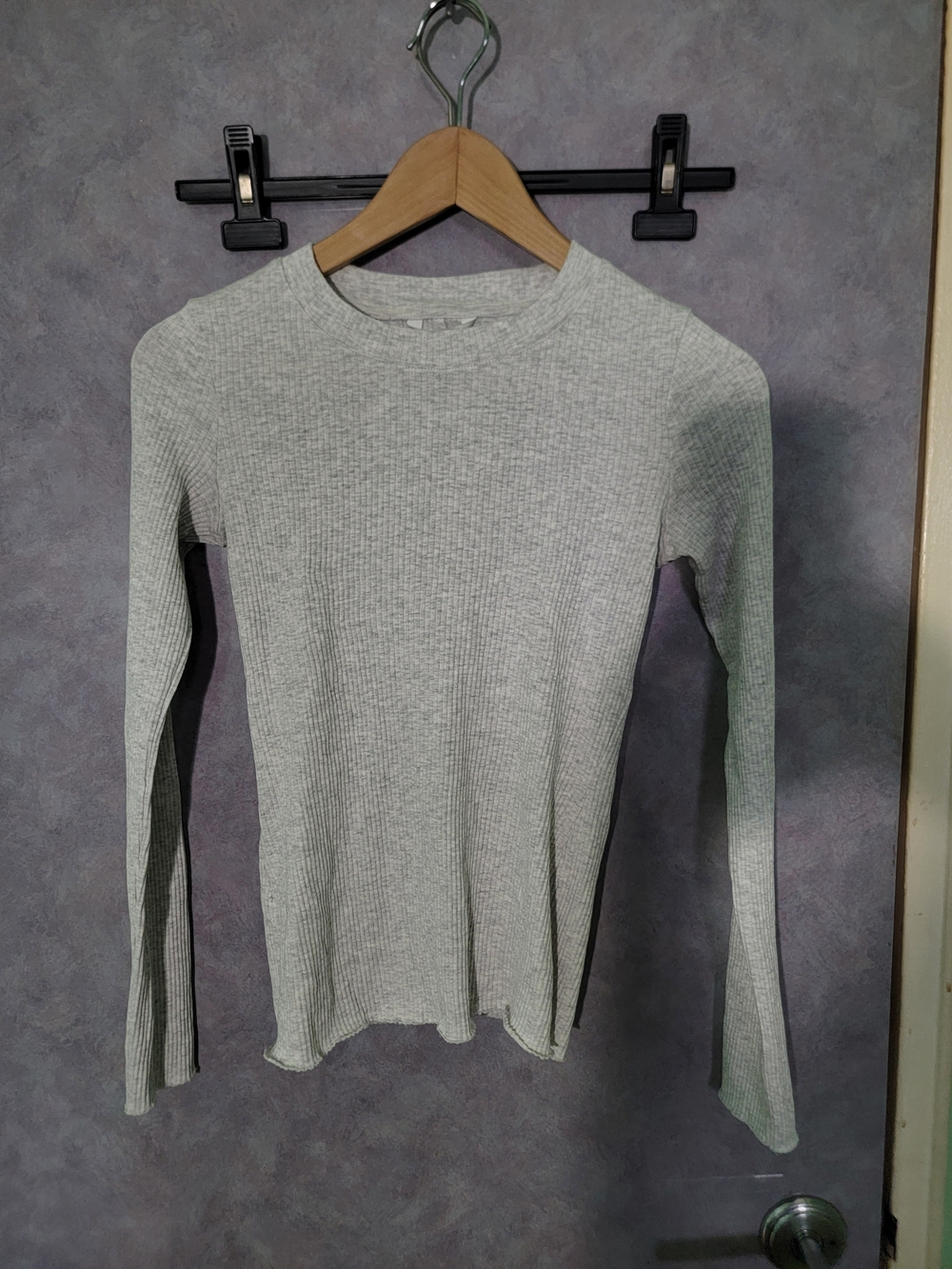 Zara Women’s Long Sleeve Ribbed Crew Neck Top - Light Gray
